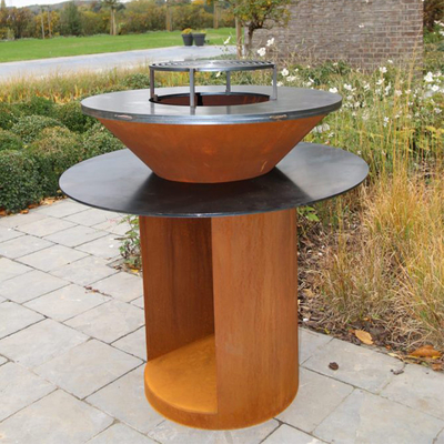 옥외 정원 Bbq 부엌 석쇠 Corten 강철 바베큐 나무 굽기