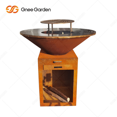 석쇠 요리를 가진 목탄 바베큐 석쇠 옥외 Corten 강철 불 구덩이 BBQ