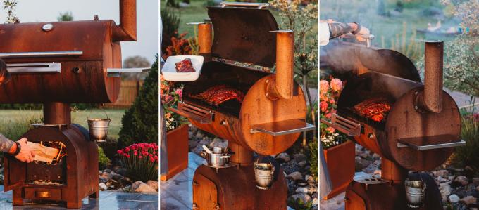 야외 BBQ 표 숯 흡연자에서 놀라게 하는 것 써클 플랜차 그릴 판과 내화 그릴 코르텐 강 BBQ 표를 바베큐합니다